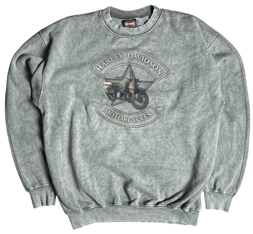 Harley-Davidson Sweater Mens XL Green Pullover Crew Neck Graphic Heavyweight
